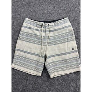 Vissla Shorts Mens XL Beige Striped Chino Drawstring Cotton Blend Beach Casual